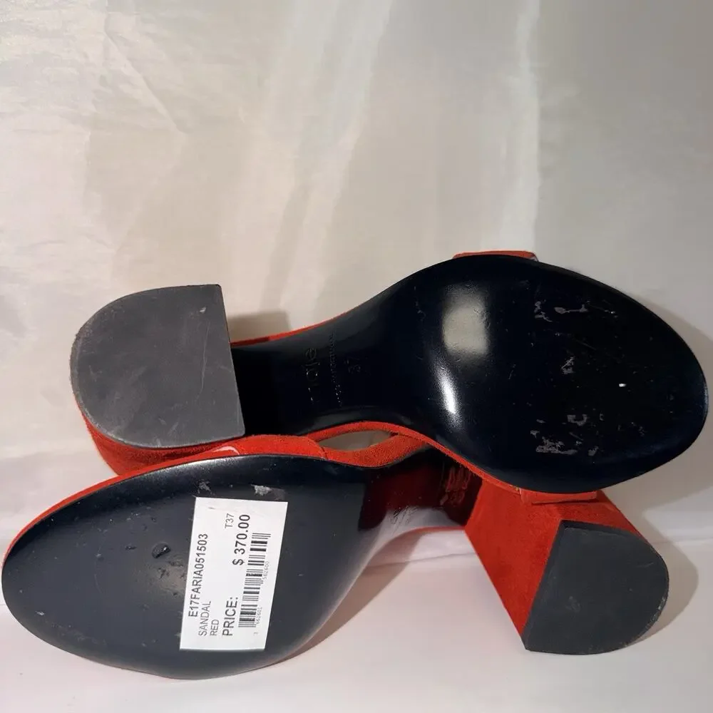 Maje Faria Red Suede Block Heel Sandals 37 US 6.5 Crystal Buckle Portugal JB2
